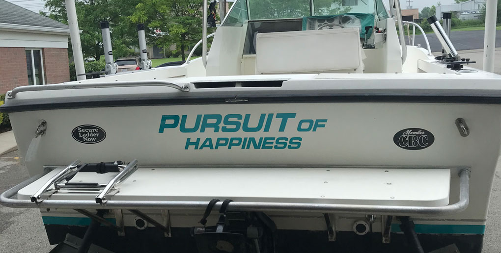 Pursuit of Happiness Boat Rear Vehicle Wrap